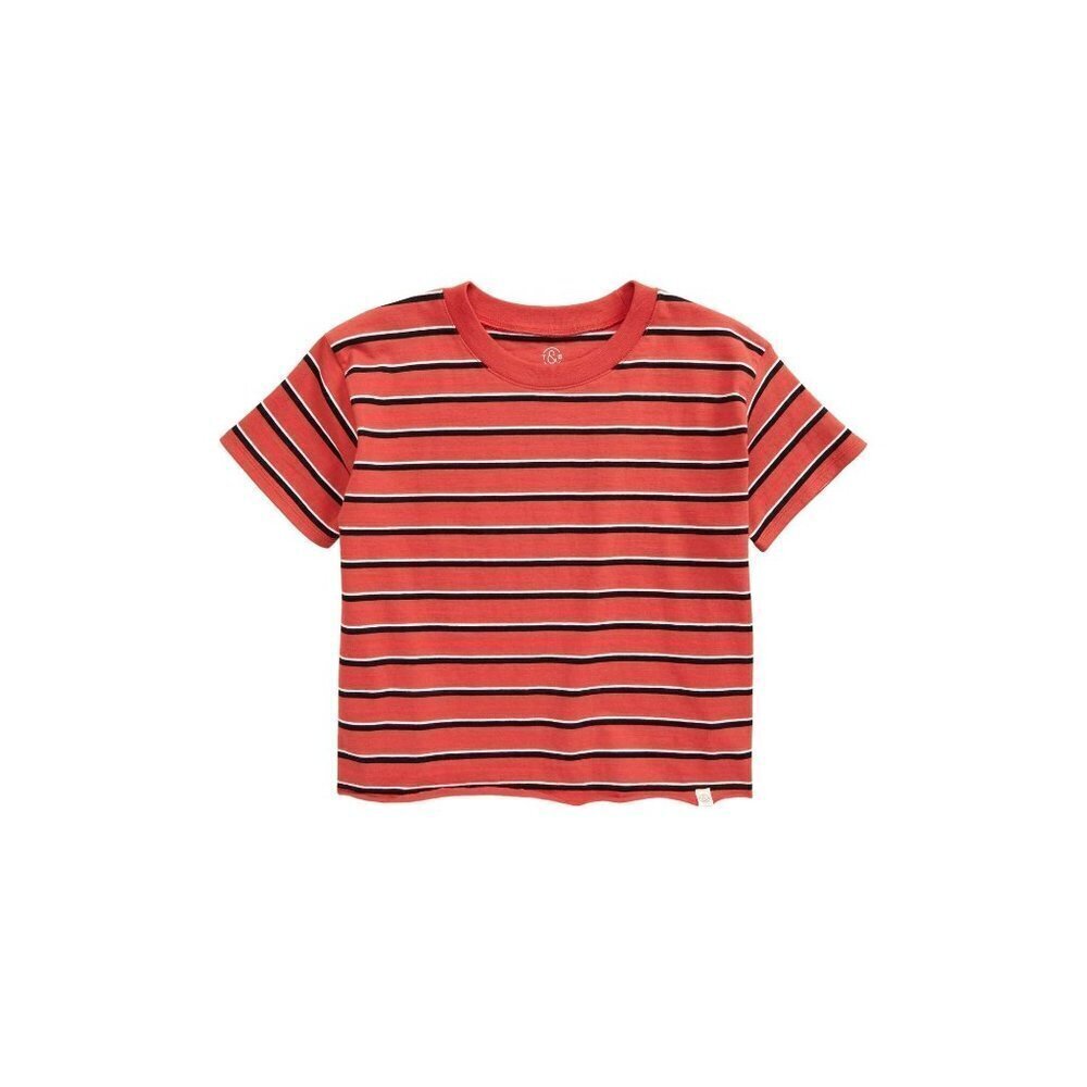 Treasure & Bond Kids' Small 7/8 Stripe Raw Hem T-Shirt Short Sleeve Girl Red NWT